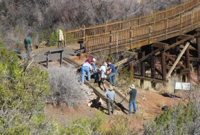 Working at the Trestle Steps